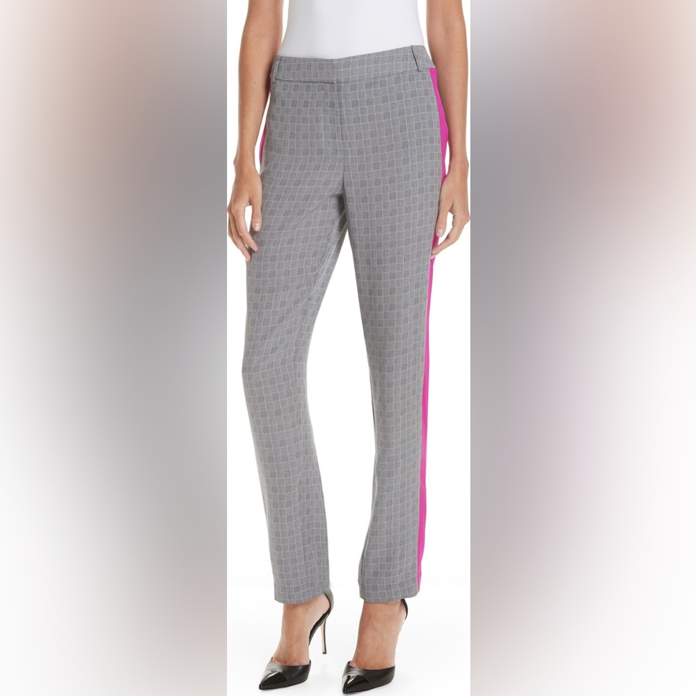 Grey Jason Wu Grey Side Stripe Check Silk Pants P… - image 1